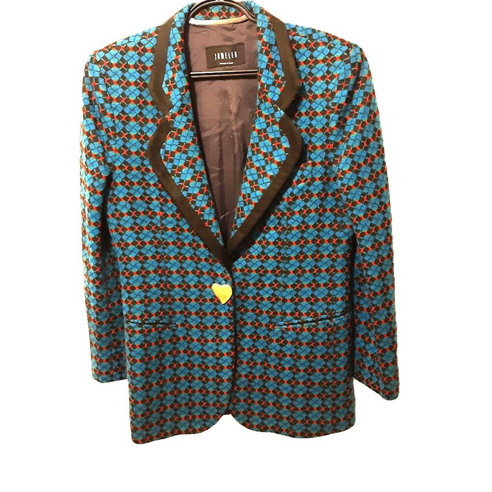 VTG Jumeler Japanese Brand Jacket Blazer M/L 100% Wool Argyle Academia Clueless